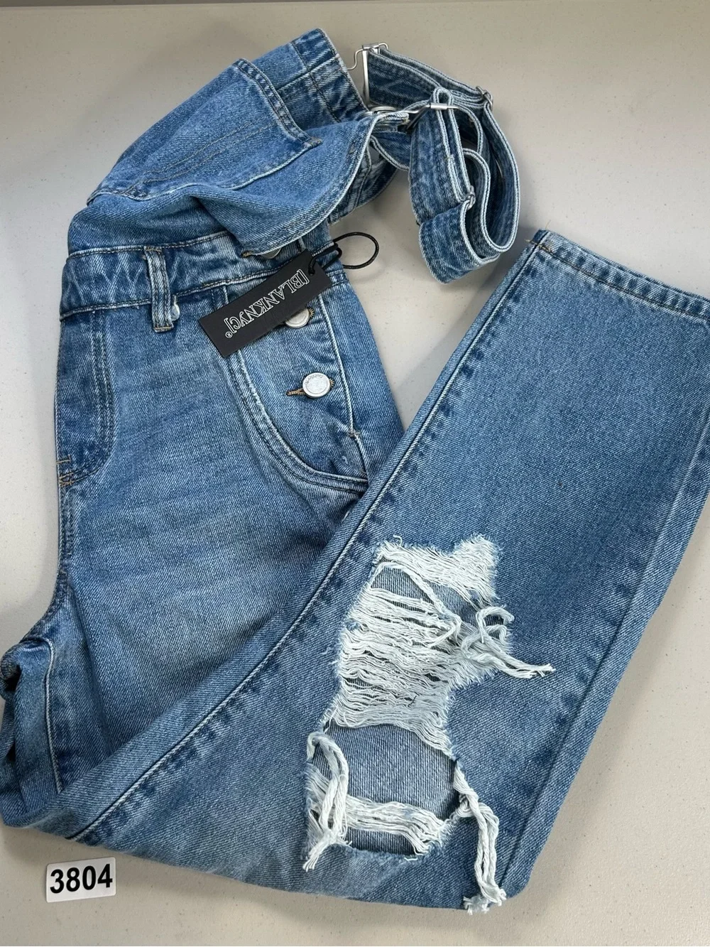 Blank NYC Women’s Denim Distressed Medium BlueJean Overalls Cottagecore Size 24